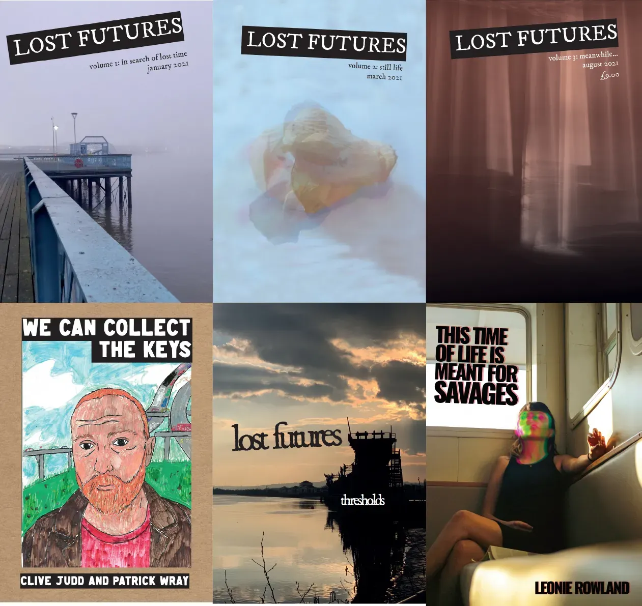 The covers of LOST FUTURES vol 1—4, We can collect the keys, and This Time of Life is Meant for Savages.